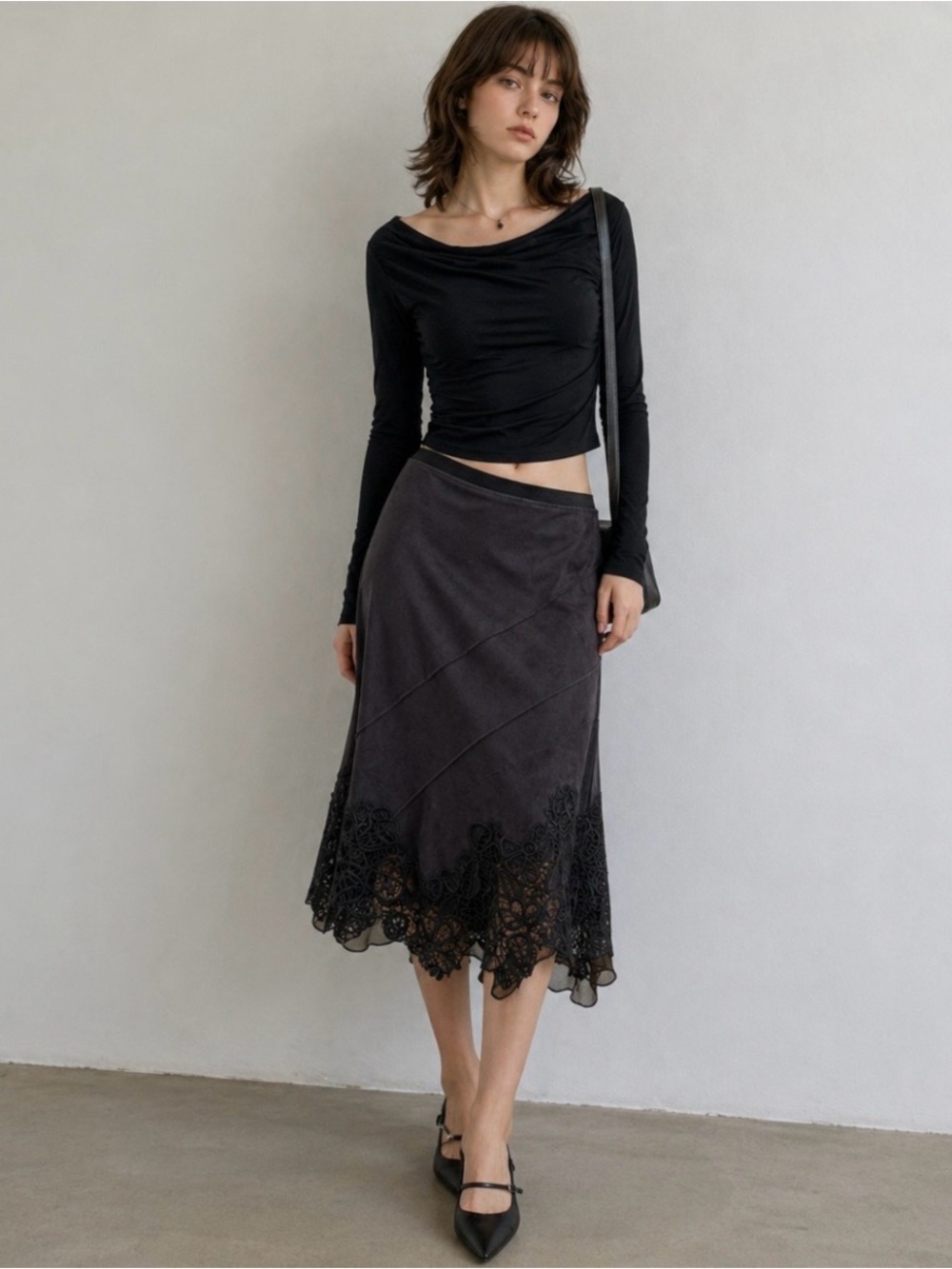 Elie Tahari Skirt Black Lace Ruffled Hem Artsy Flare Dressy Designer. Medium - Picture 11 of 11